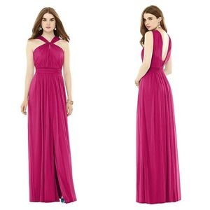 Alfred Sung Pleated Chiffon Knit Full Length Dress Tutti Frutti Women's 10 NWT